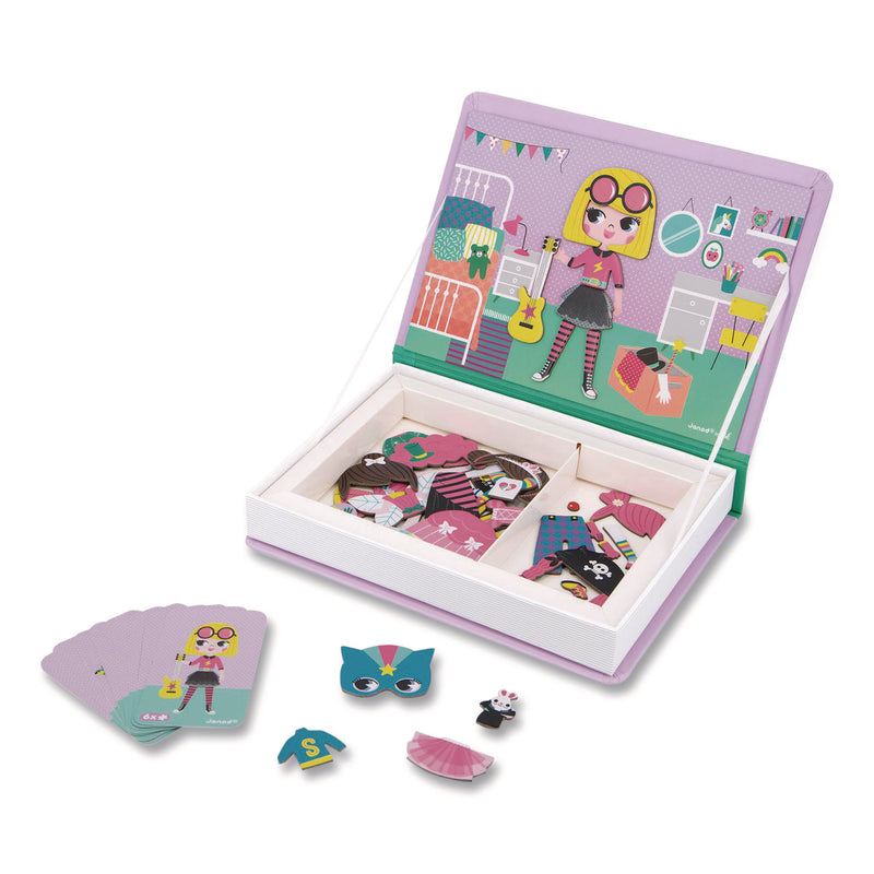 Janod® Magneti'books, Girl's Costumes, 54 Pieces (8 Cards, 46 Magnetic Shapes), Ages 3 to 8 (JUYJ02718) Each