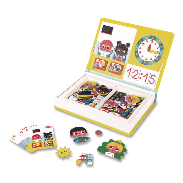 Janod® Magneti'books, Learn to Tell the Time, 91 Pieces (16 Cards, 75 Magnetic Shapes), Ages 3 to 8 (JUYJ02724) Each