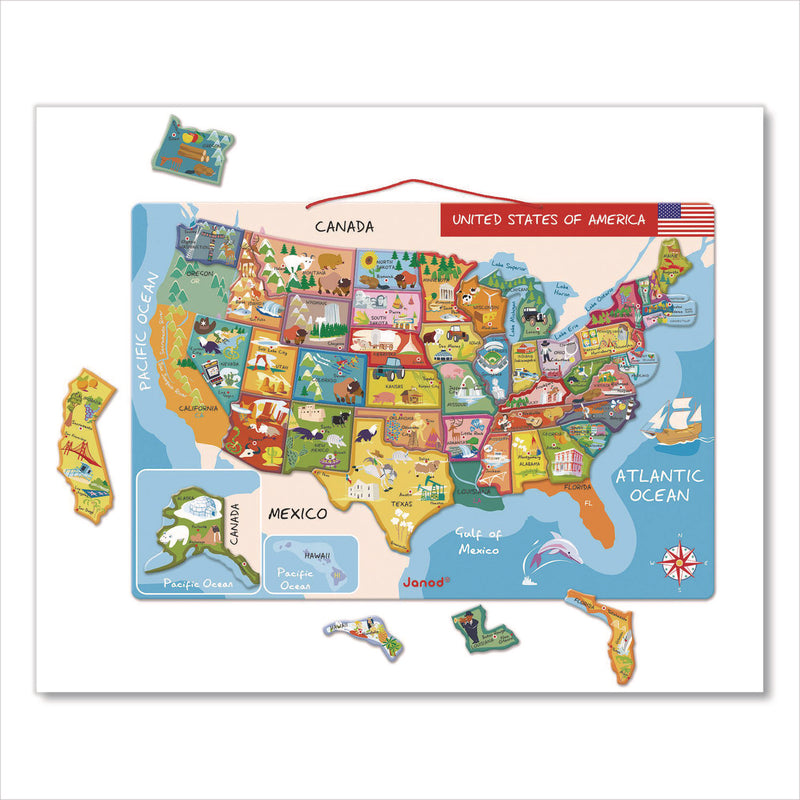 Janod® Cardboard Puzzle, United States Map Puzzle, 48 Pieces, Ages 7 to 12 (JUYJ05487) Each