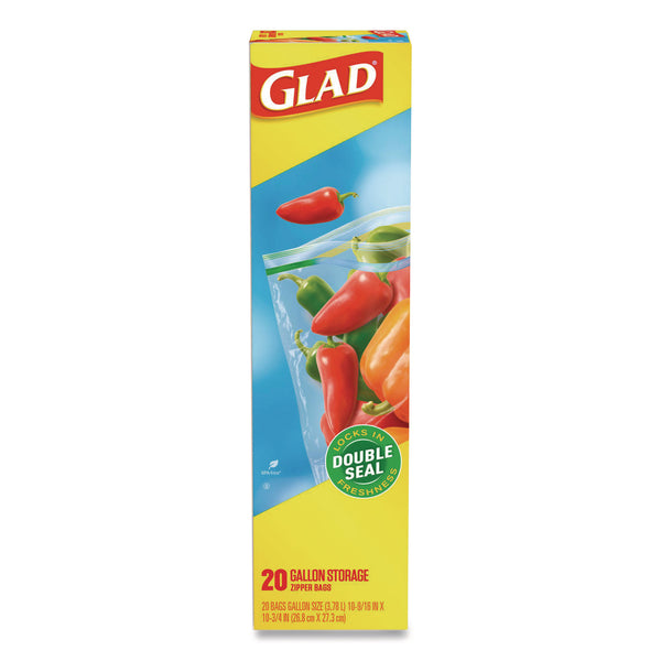 Glad Zipper Food Storage Plastic Bags, Gallon Size, 10.75 x 10.19, Clear, 20 Bags/Box, 12 Boxes/Carton (CLO55050) Case of 12