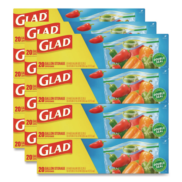 Glad Zipper Food Storage Plastic Bags, Gallon Size, 10.75 x 10.19, Clear, 20 Bags/Box, 12 Boxes/Carton (CLO55050) Case of 12