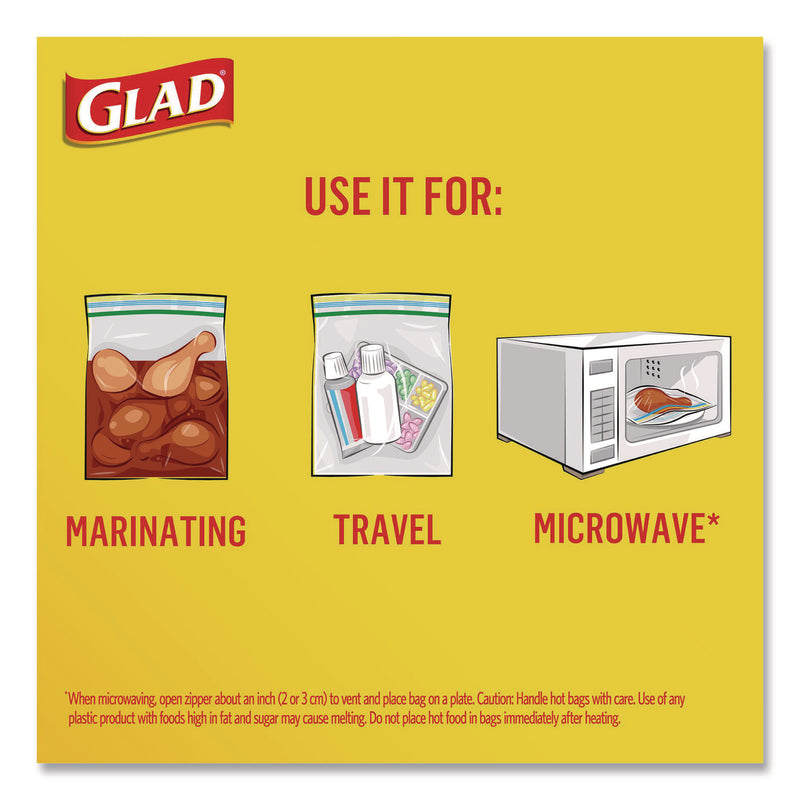 Glad Zipper Food Storage Plastic Bags, Quart Size, 7.75 x 7, Clear, 25 Bags/Box, 12 Boxes/Carton (CLO55052) Case of 300