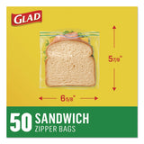 Glad Zipper Food Storage Plastic Sandwich Bags, 6.63 x 5.88, Clear, 50 Bags/Box (CLO57263BX) Box of 50