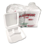 Foam Hinged Lid Containers, 3-Compartment, 7.56 x 8.25 x 2.38, White, Foam, 200/Carton (PST12109) Case of 200