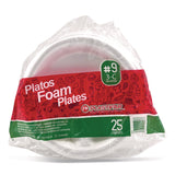 Foam Plates, 3-Compartment Foam Plates, 9" dia, White, 25 Plates/Bag, 20 Bags/Carton (PST12190) Pack of 25