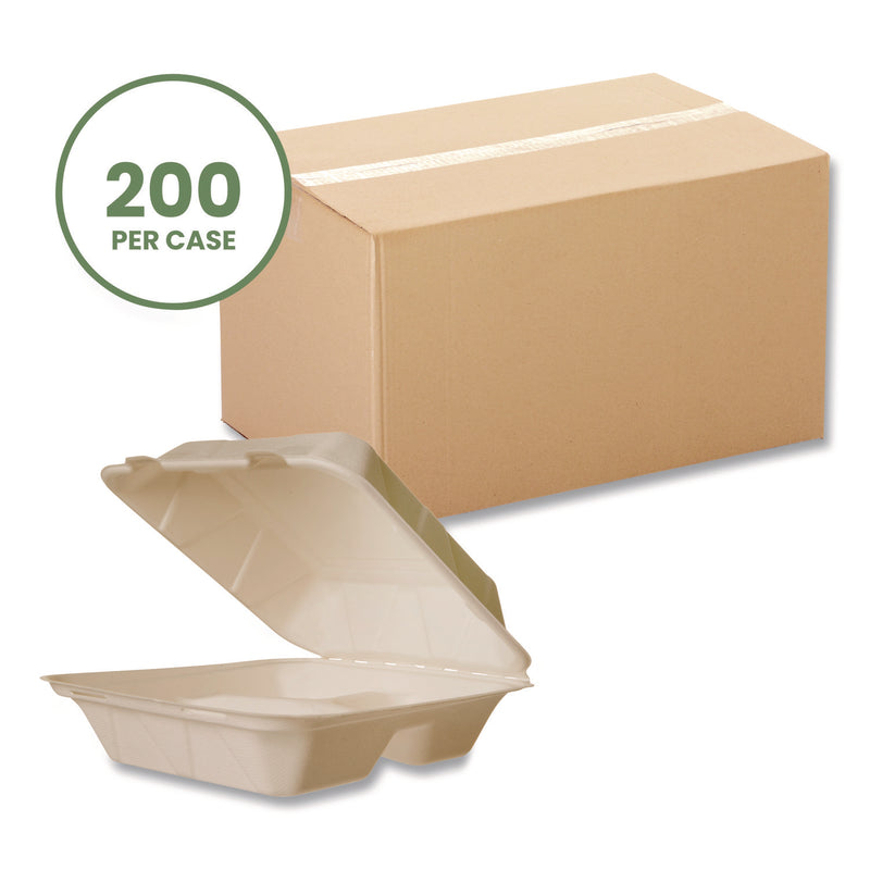 Nourish Molded Fiber Takeout Containers, Compostable, 3 Compartments, 7.9 x 7.9 x 2.9, White, Sugarcane, 200/Carton (VEGVWHC83NFA) Case of 200