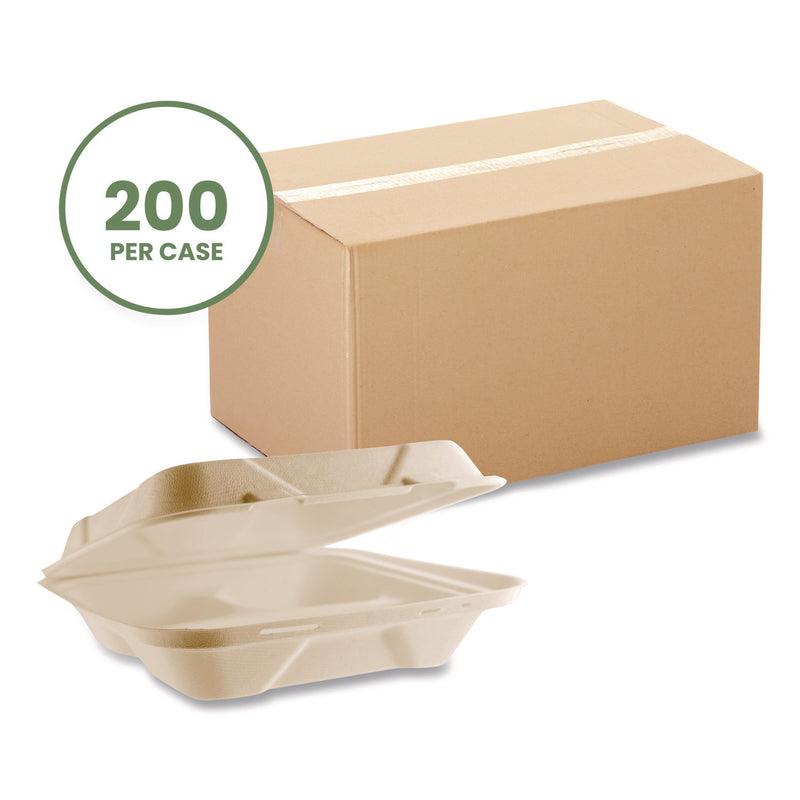 Nourish Molded Fiber Takeout Containers, Compostable, 3 Compartments, 5 x 9 x 2, White, Sugarcane, 200/Carton (VEGVWHC93NFA) Case of 200