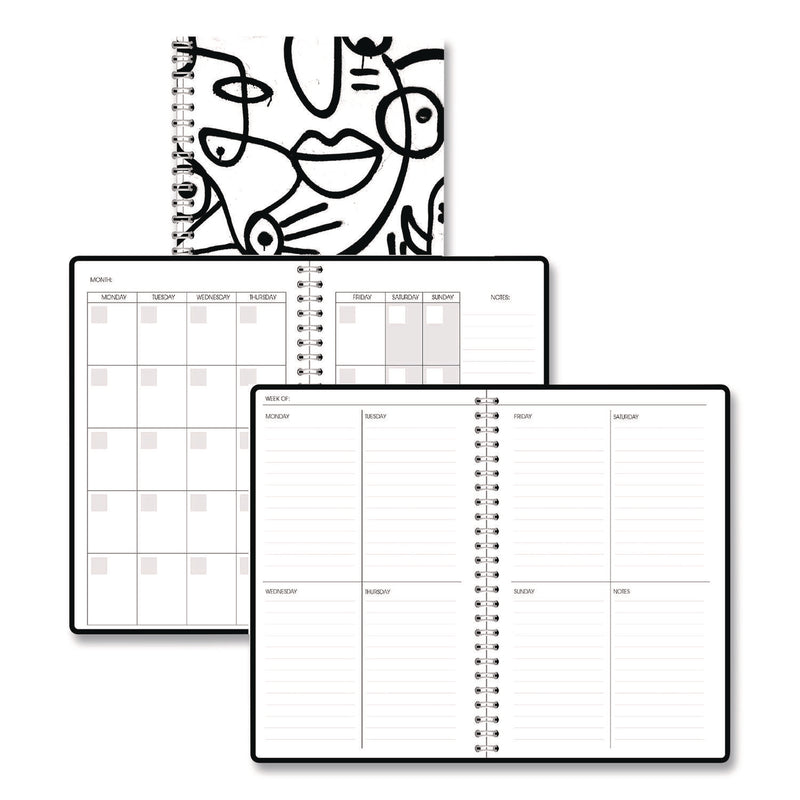 House of Doolittle™ Recycled Non-Dated Monthly/Weekly Planner, Abstract Faces, Black/White Cover, Undated (HOD212141) Each