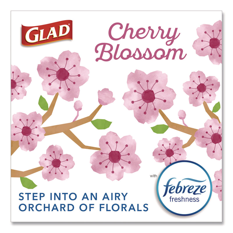 Glad® OdorShield Small Drawstring Trash Bags, 4 gal, Cherry Blossom Scent, 0.5 mil, 18" x 17", Pink, 34/Box (CLO79274) Box of 34