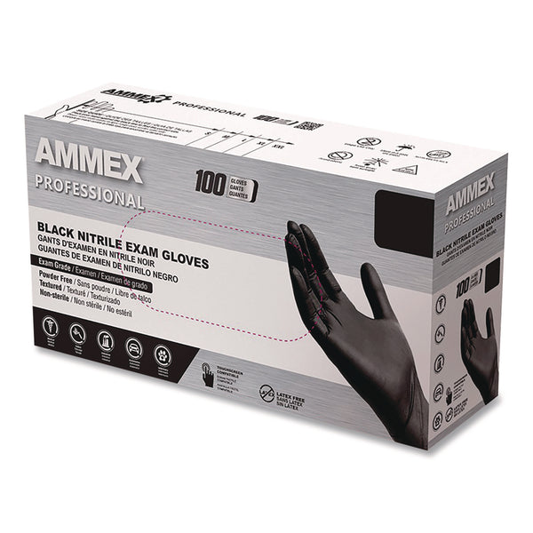 Ammex Professional® Nitrile Exam Gloves, Powder-Free, Small, Black, 100/Box (AXCABNPF42100BX) Box of 100