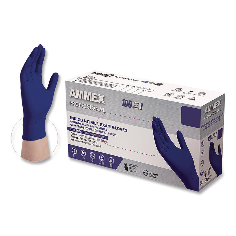 Ammex Professional® Nitrile Exam Gloves, Powder-Free, Small, Indigo, 100/Box (AXCAINPF42100BX) Box of 100