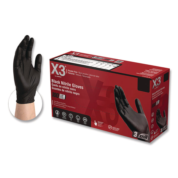 X3® Industrial Nitrile Gloves, 2X-Large, Black, 100/Box (AXCBX349100BX) Box of 100