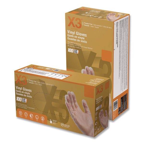 X3® Industrial Vinyl Gloves, Small, Clear, 100/Box (AXCGPX342100BX) Box of 100