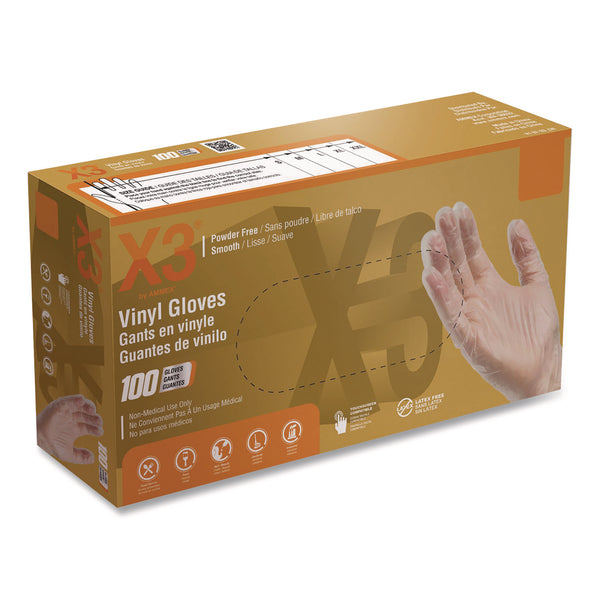 X3® Industrial Vinyl Gloves, Small, Clear, 100/Box (AXCGPX342100BX) Box of 100