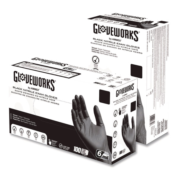 Gloveworks® Nitrile Exam Gloves, 2X-Large, Black, 100/Box (AXCGWBEN49100BX) Box of 100