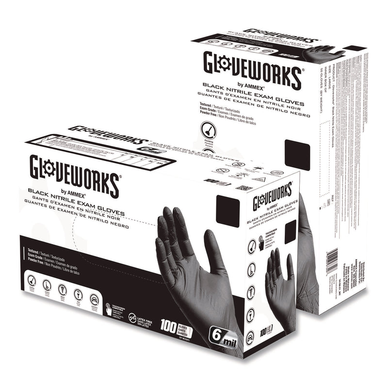 Gloveworks® Nitrile Exam Gloves, 2X-Large, Black, 100/Box (AXCGWBEN49100BX) Box of 100