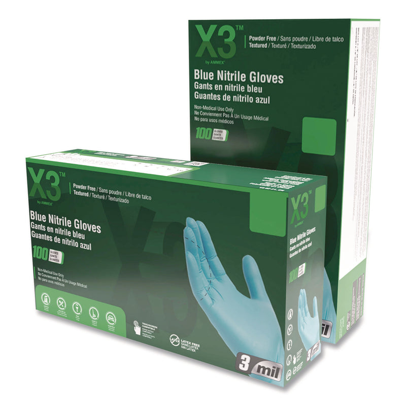 X3® Industrial Nitrile Gloves, Large, Blue, 100/Box (AXCX346100BX) Box of 100