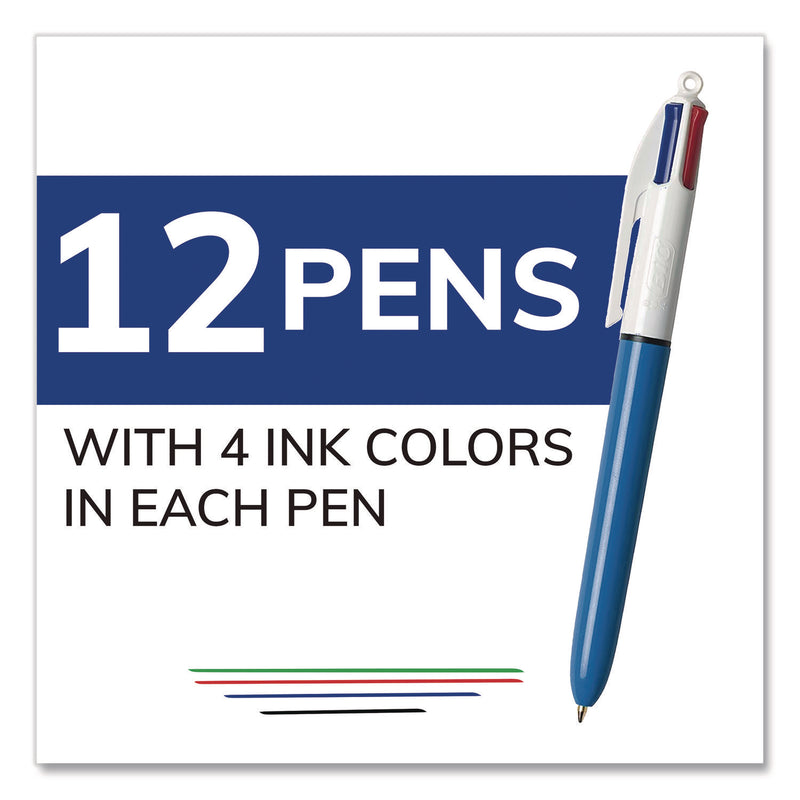 4-Color Multi-Color Ballpoint Pen, Retractable, Medium 1 mm, Black/Blue/Green/Red Ink, Blue/White Barrel, 12/Box (BICMM11AST) Box of 12