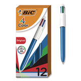 4-Color Multi-Color Ballpoint Pen, Retractable, Medium 1 mm, Black/Blue/Green/Red Ink, Blue/White Barrel, 12/Box (BICMM11AST) Box of 12