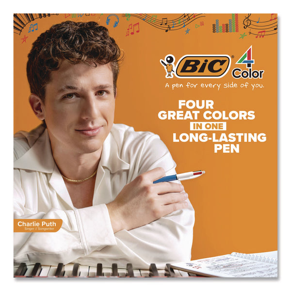 BIC® 4-Color Shine Multi-Color Ballpoint Pen, Retractable, Medium 1mm, Black/Blue/Green/Red Ink, Assorted Metallic Barrels, 3/Pack (BICMMMTP31AST) Pack of 3