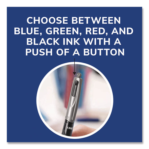 BIC® 4-Color Pro Grip Multi-Color Ballpoint Pen, Retractable, Medium 1 mm, Black/Blue/Green/Red Ink, Black/Gray Barrel, Dozen (BICMMPG11AST) 1 Dozen