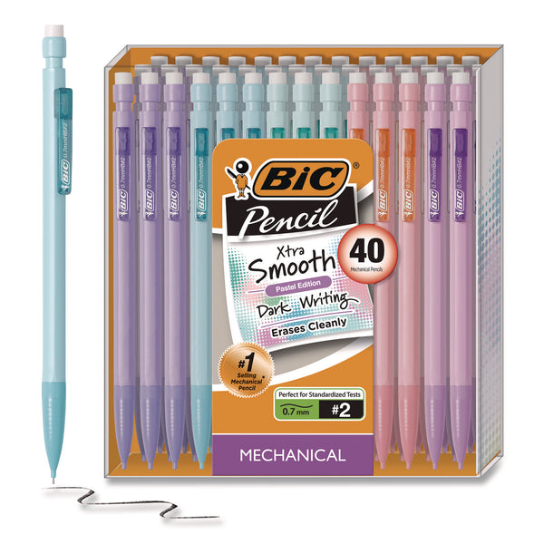 BIC® Xtra Smooth Mechanical Pencil, HB #2 Black Lead, Assorted Pastel Color Barrels, 40/Pack (BICMP40TXBLK) Pack of 40