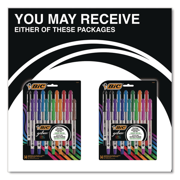 BIC® Gel-ocity STIC Gel Pen, Stick, Medium 0.7 mm, Randomly Selected Ink and Barrel Color Assortment, 14/Pack (BICRGSMP14AST) Pack of 14