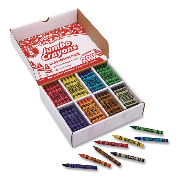 Jumbo Crayons, 8 Assorted Colors, 200/Pack (CZA740061) Each