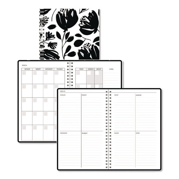 House of Doolittle™ Recycled Non-Dated Monthly/Weekly Planner, Black and White Floral, Black/White Cover, Undated (HOD212149) Each