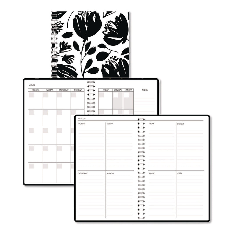 House of Doolittle™ Recycled Non-Dated Monthly/Weekly Planner, Black and White Floral, Black/White Cover, Undated (HOD212149) Each