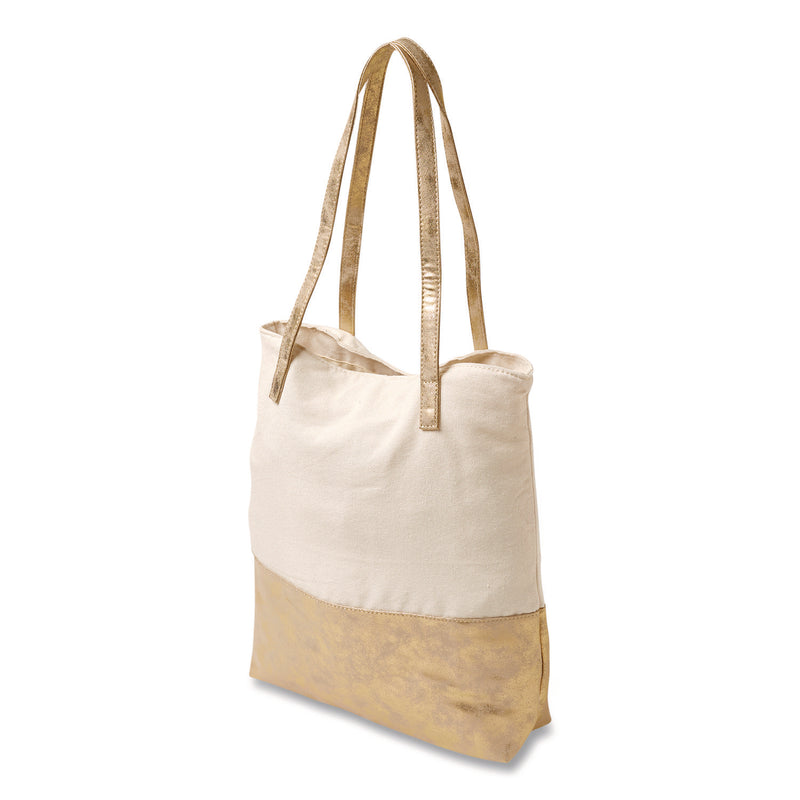 Deluxe Tote Bag, Large, Accommodates Laptops Up to 13", 14.25" x 4" x 16.25", Beige/Gold (ECKMS106A) Each