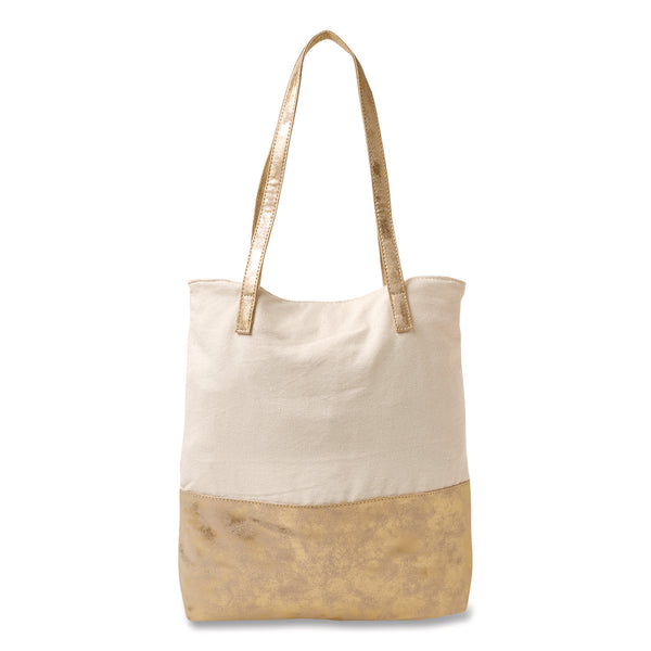 Deluxe Tote Bag, Large, Accommodates Laptops Up to 13", 14.25" x 4" x 16.25", Beige/Gold (ECKMS106A) Each