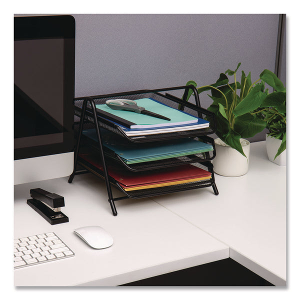 Mind Reader Tiered Metal Mesh Desk Tray Organizer, 3-Tier, Letter Size, 11.5 x 13.75 x 10, Black (EMS3TPAPERBLK) Each