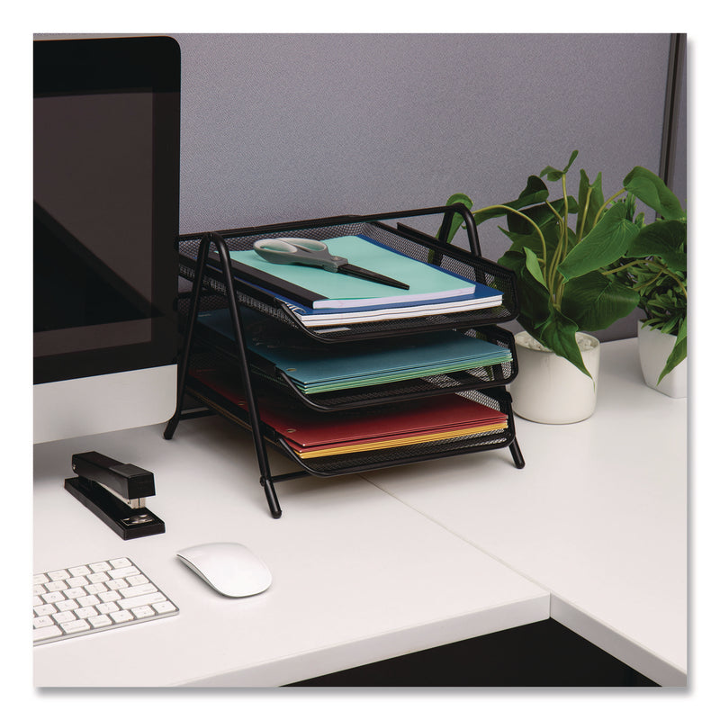 Mind Reader Tiered Metal Mesh Desk Tray Organizer, 3-Tier, Letter Size, 11.5 x 13.75 x 10, Black (EMS3TPAPERBLK) Each