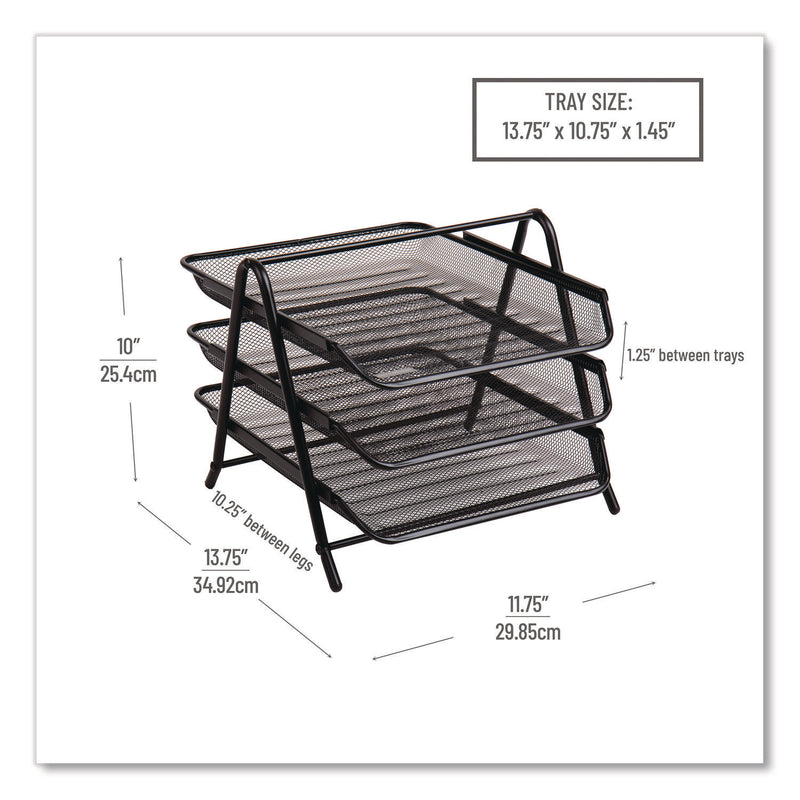 Mind Reader Tiered Metal Mesh Desk Tray Organizer, 3-Tier, Letter Size, 11.5 x 13.75 x 10, Black (EMS3TPAPERBLK) Each