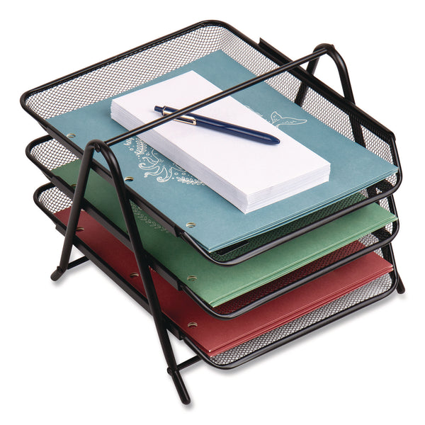Mind Reader Tiered Metal Mesh Desk Tray Organizer, 3-Tier, Letter Size, 11.5 x 13.75 x 10, Black (EMS3TPAPERBLK) Each