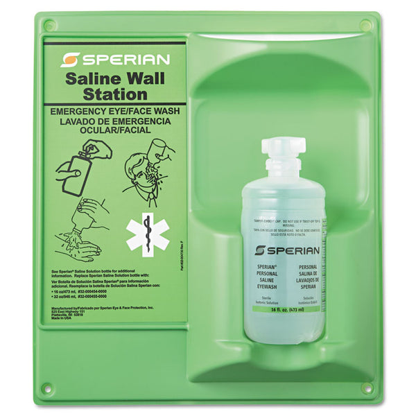 Honeywell Saline Eye Wash Wall Station, 16 oz Bottle, 1 Bottle/Station (FND320004600000)