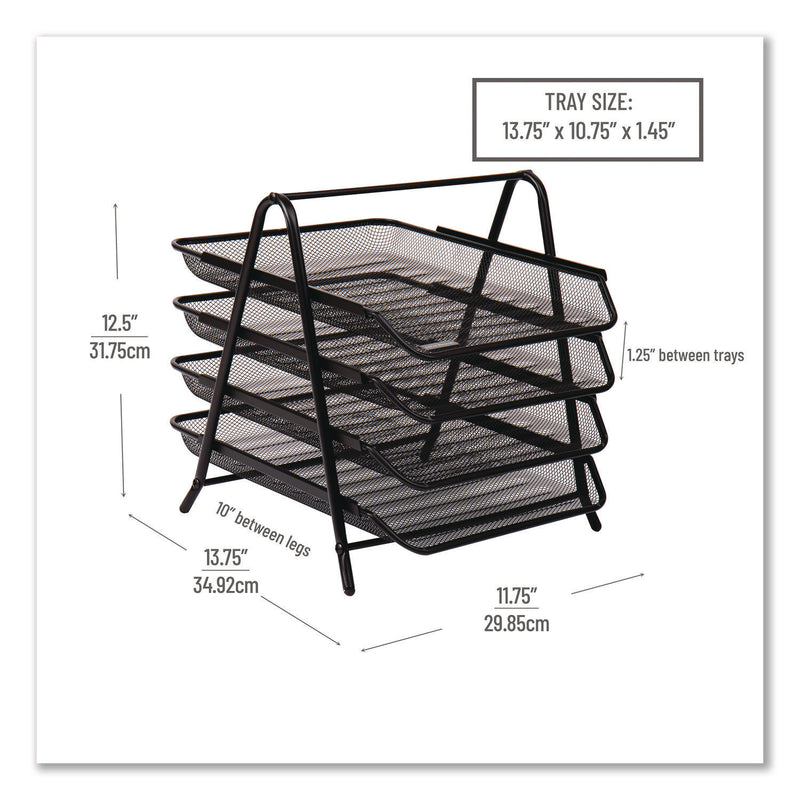 Mind Reader Tiered Metal Mesh Desk Tray Organizer, 4-Tier, Letter Size, 13.75 x 12 x 12.5, Black (EMS4TPAPERBLK) Each