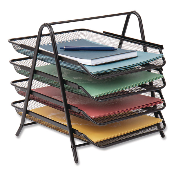 Mind Reader Tiered Metal Mesh Desk Tray Organizer, 4-Tier, Letter Size, 13.75 x 12 x 12.5, Black (EMS4TPAPERBLK) Each