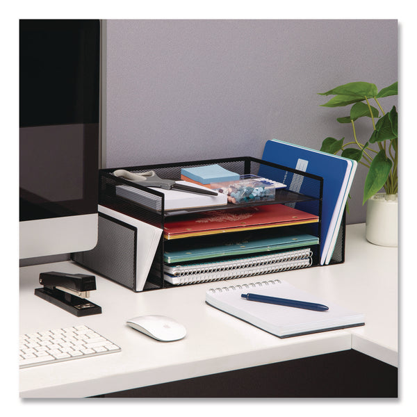 Mind Reader Metal Mesh Desktop Organizer Letter Tray, 6 Sections, Letter Size, 9.15 x 16.75 x 6, Black (EMS4TSIDE2BLK) Each