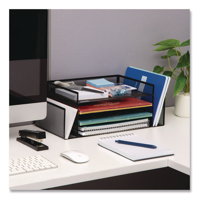 Mind Reader Metal Mesh Desktop Organizer Letter Tray, 6 Sections, Letter Size, 9.15 x 16.75 x 6, Black (EMS4TSIDE2BLK) Each