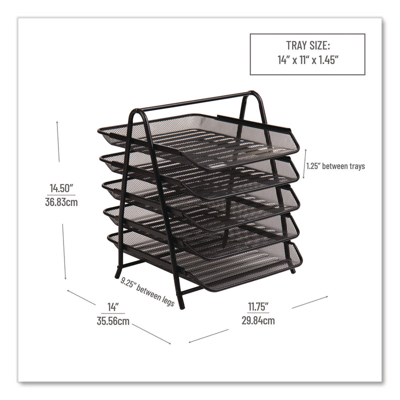 Mind Reader Metal Mesh Desk Tray Organizer, 5-Tier, Letter Size, 14 x 11.75 x 14.5, Black (EMS5TPAPERBLK) Each