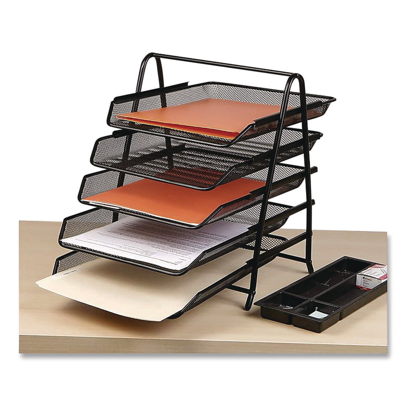 Mind Reader Metal Mesh Desk Tray Organizer, 5-Tier, Letter Size, 14 x 11.75 x 14.5, Black (EMS5TPAPERBLK) Each