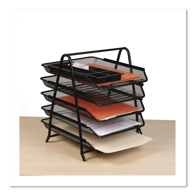Mind Reader Metal Mesh Desk Tray Organizer, 5-Tier, Letter Size, 14 x 11.75 x 14.5, Black (EMS5TPAPERBLK) Each