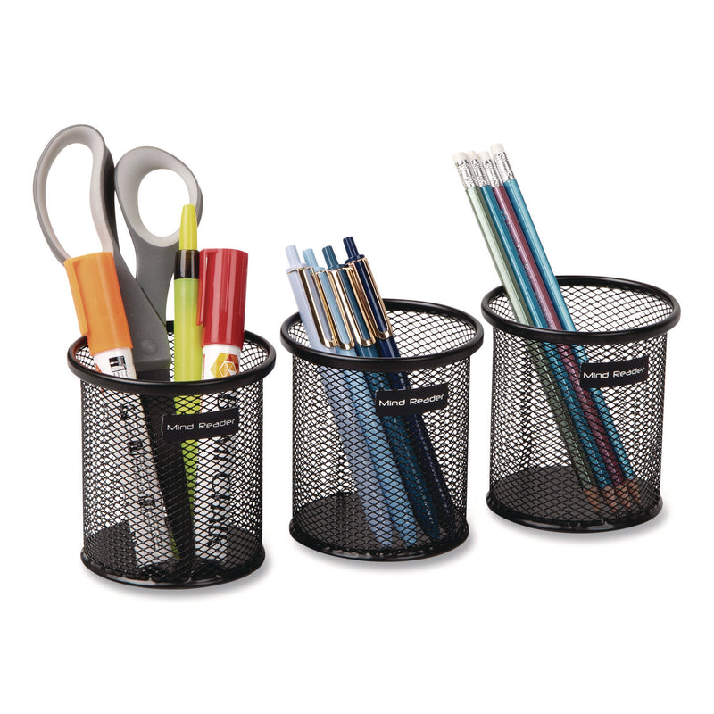 Mind Reader Metal Mesh Utensil Holder, 3.5" dia x 3.7"h, Black, 3/Pack (EMSCLIPMESH3BLK) Pack of 3
