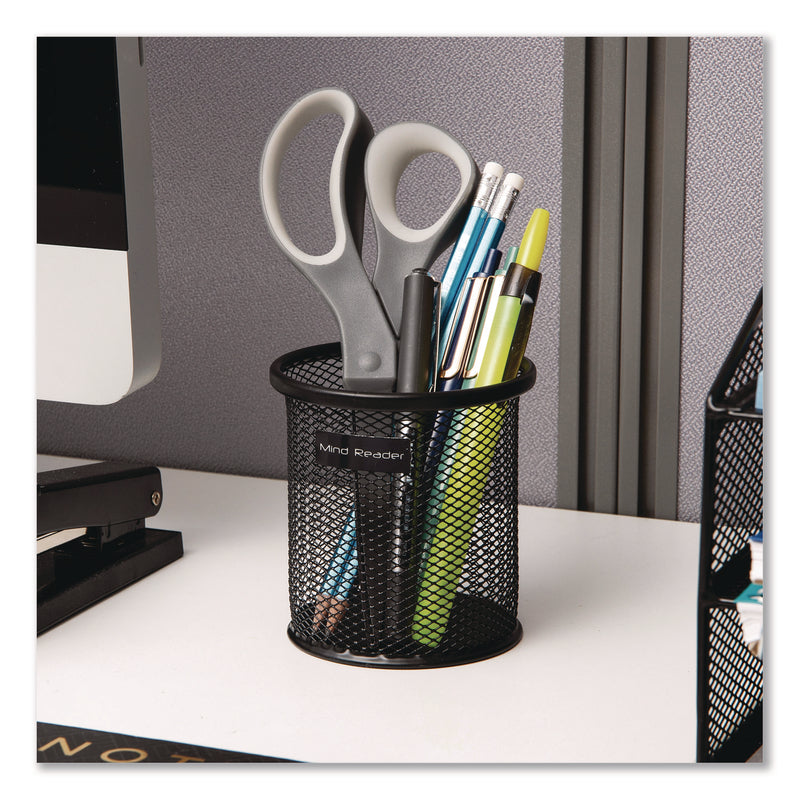 Mind Reader Metal Mesh Utensil Holder, 3.5" dia x 3.7"h, Black, 3/Pack (EMSCLIPMESH3BLK) Pack of 3