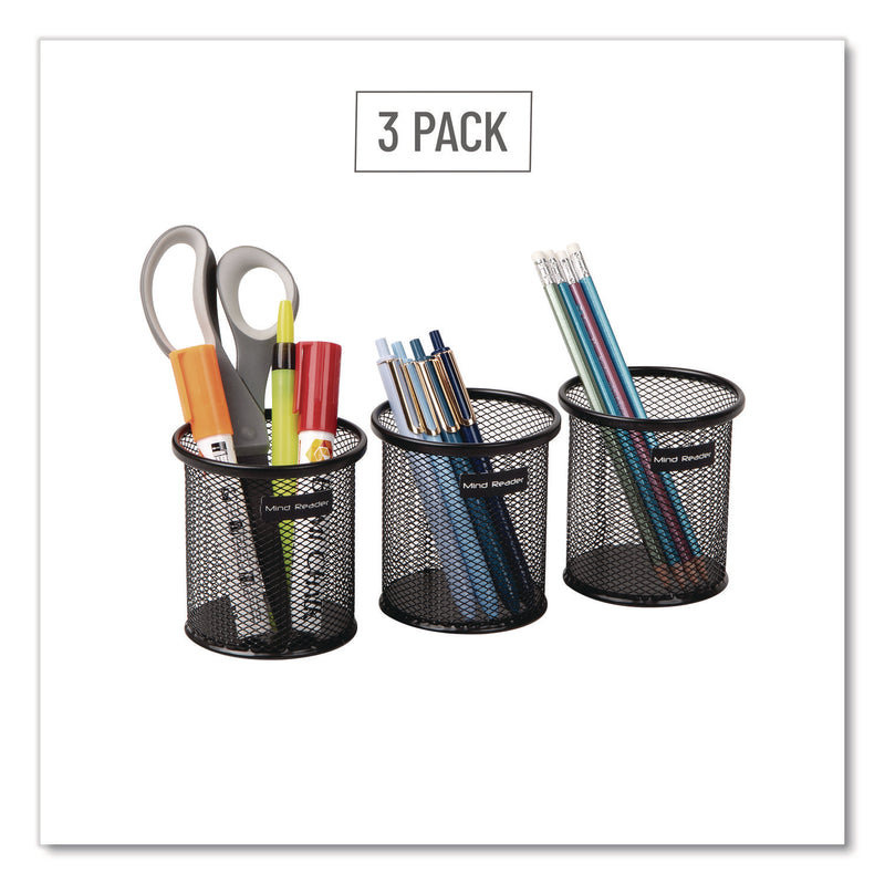 Mind Reader Metal Mesh Utensil Holder, 3.5" dia x 3.7"h, Black, 3/Pack (EMSCLIPMESH3BLK) Pack of 3