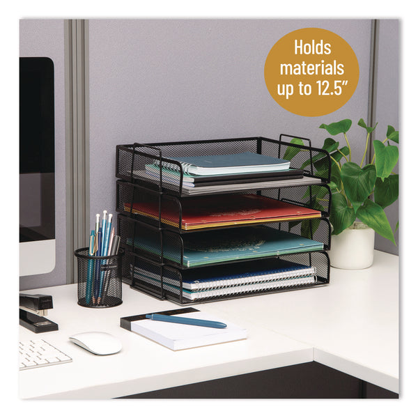 Mind Reader Stackable Paper Desk Tray Organizer, Letter Size, 9.75 x 14 x 3.25, Black, 4/Pack (EMSDSTACK4BLK) Pack of 4