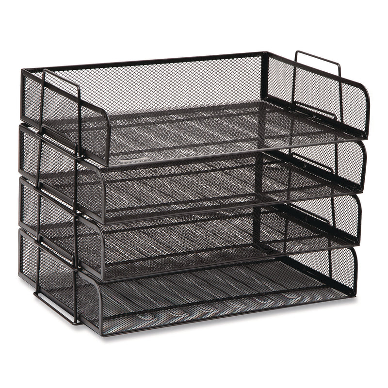 Mind Reader Stackable Paper Desk Tray Organizer, Letter Size, 9.75 x 14 x 3.25, Black, 4/Pack (EMSDSTACK4BLK) Pack of 4