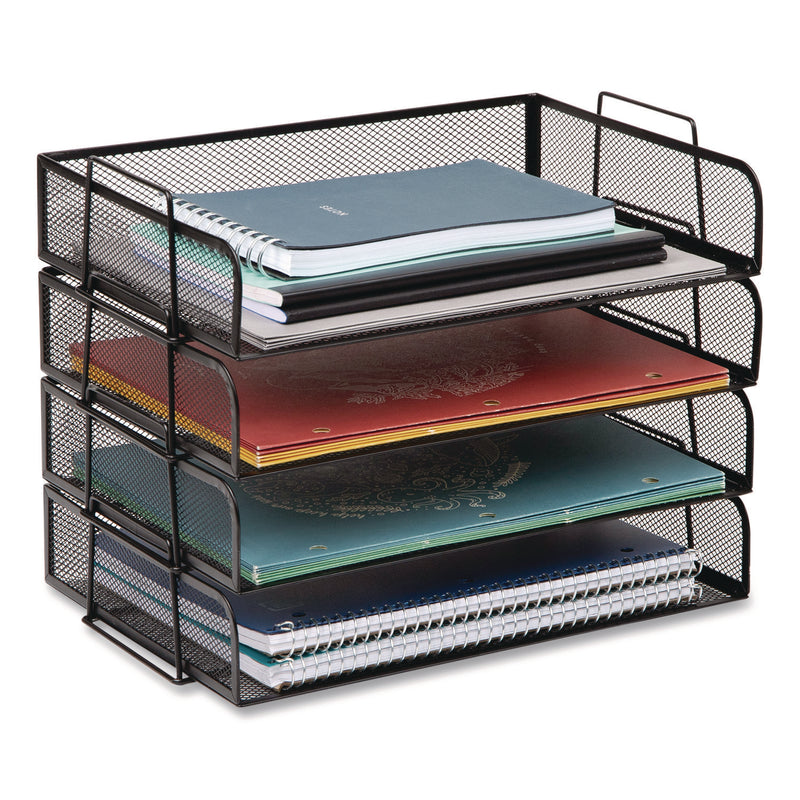 Mind Reader Stackable Paper Desk Tray Organizer, Letter Size, 9.75 x 14 x 3.25, Black, 4/Pack (EMSDSTACK4BLK) Pack of 4